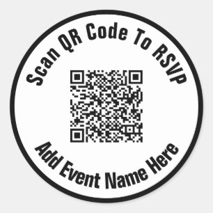 Scan QR Code To RSVP Event Name Black and White Classic Round Sticker