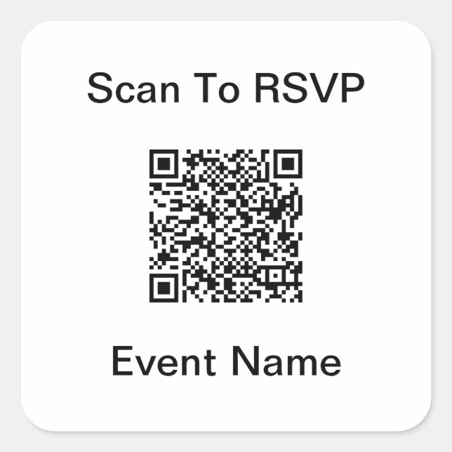 Scan QR Code To RSVP Event Name Text Template Square Sticker (Front)