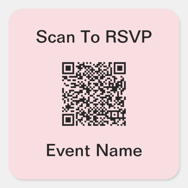 Scan QR Code To RSVP Light Pink and Black Template Square Sticker (Front)