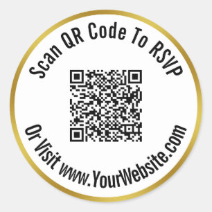 Scan QR Code To RSVP Or Visit Website White & Gold Classic Round Sticker
