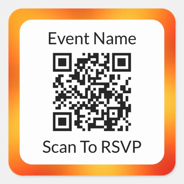 Scan QR Code To RSVP Orange and White Template Square Sticker (Front)