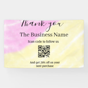 Scan QR to follow us thank you discount code pink  Banner