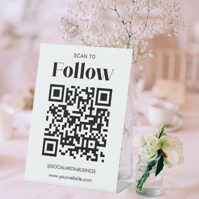Scan to Follow QR Code Social Media Business Pedestal Sign (Front)