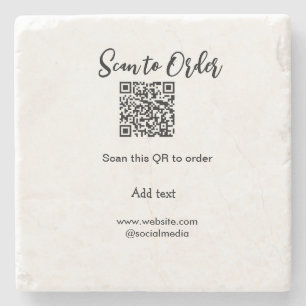 Scan to order scan QR code add website email  Stone Coaster