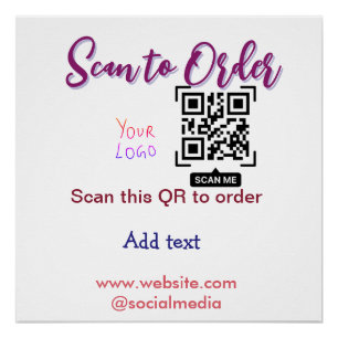 scan to order your logo website email Qr code pink Poster