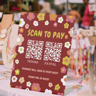 SCAN TO PAY 2 QR CODE Groovy Daisies Floral CUSTOM Pedestal Sign
