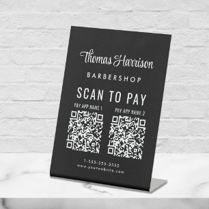 Scan to Pay 2 QR Codes Black Business Tabletop Pedestal Sign