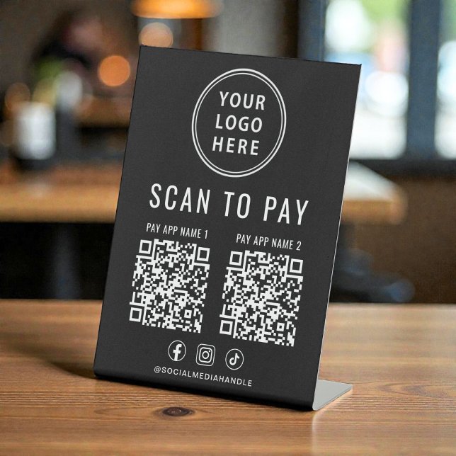 Scan to Pay 2 QR Codes Business Logo Black Pedestal Sign (Scan to Pay 2 QR Codes Business Logo Black Pedestal Sign)