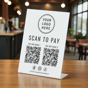 Scan to Pay 2 QR Codes Business Logo Pedestal Sign