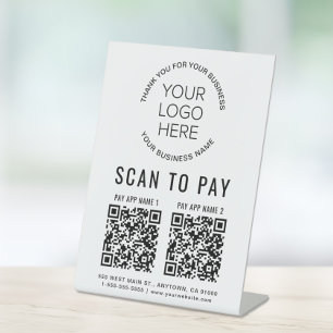 Scan to Pay 2 QR Codes Business Logo Pedestal Sign