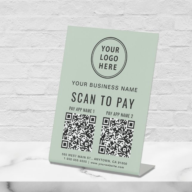 Scan to Pay 2 QR Codes Business Logo Sage Pedestal Sign (Creator Uploaded)