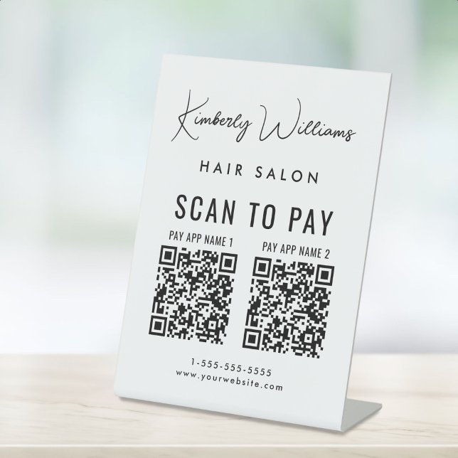 Scan to Pay 2 QR Codes Business Signature Script  Pedestal Sign (A QR code sign to effortlessly connect your customers to your payment platforms)