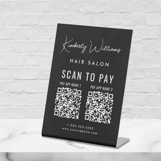 Scan to Pay 2 QR Codes Business Signature Script  Pedestal Sign (A QR code sign to effortlessly connect your customers to your payment platforms)