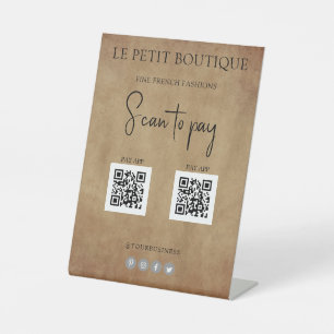 Scan to Pay 2 QR Codes Vintage Paper  Pedestal Sign