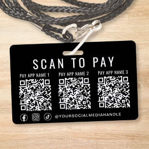 Scan to Pay 3 Payment QR Codes Social Media Black Badge