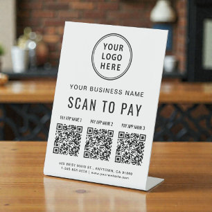 Scan to Pay 3 QR Codes Business Logo Pedestal Sign