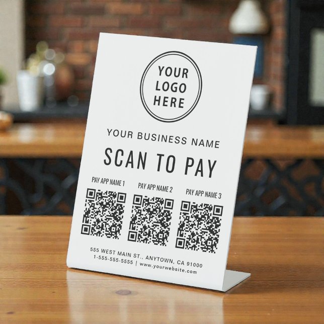 Scan to Pay 3 QR Codes Business Logo Pedestal Sign (Scan to Pay 3 QR Codes Business Logo Pedestal Sign)