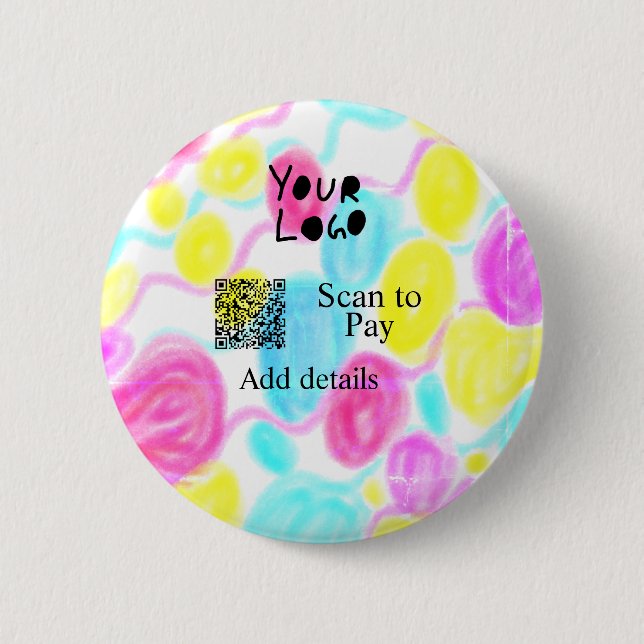 Scan to pay add Q R business logo rainbow watercol 2 Inch Round Button (Front)