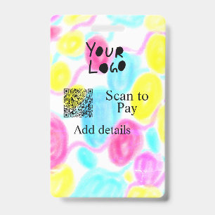 Scan to pay add Q R business logo rainbow watercol Badge