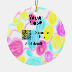 Scan to pay add Q R business logo rainbow watercol Ceramic Ornament