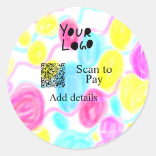 Scan to pay add Q R business logo rainbow watercol Classic Round Sticker