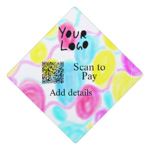 Scan to pay add Q R business logo rainbow watercol Graduation Cap Topper