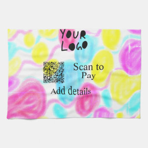 Scan to pay add Q R business logo rainbow watercol Kitchen Towel