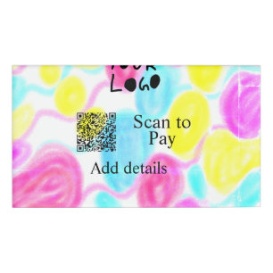 Scan to pay add Q R business logo rainbow watercol Name Tag