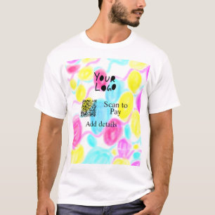 Scan to pay add Q R business logo rainbow watercol T-Shirt