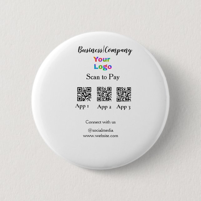 Scan to pay business logo Q R code social media  2 Inch Round Button (Front)
