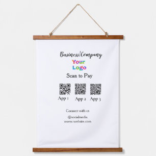 Scan to pay business logo Q R code social media  Hanging Tapestry
