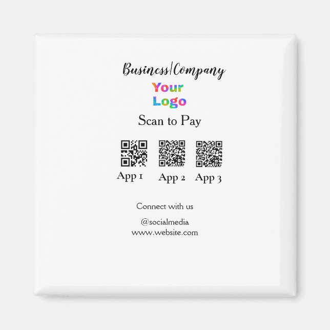 Scan to pay business logo Q R code social media  Magnet (Front)