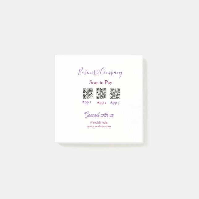 Scan to pay business logo Q R code social media  Post-it Notes (Front)