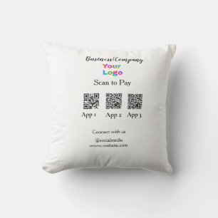 Scan to pay business logo Q R code social media  Throw Pillow