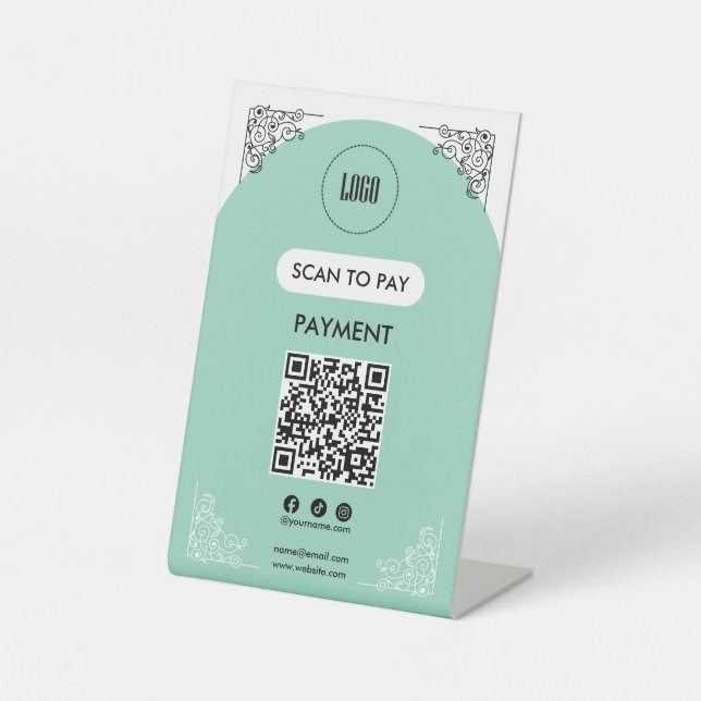 Scan To Pay Business Logo Qr Code Pedestal Sign (Front)