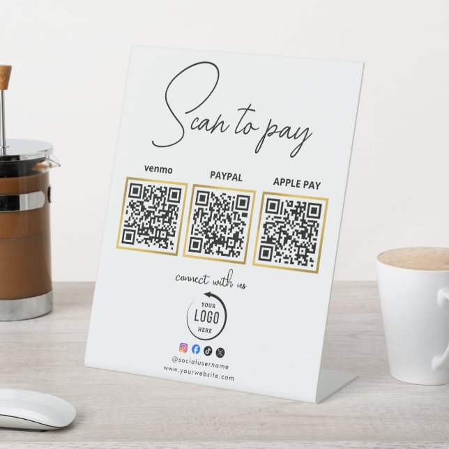 Scan To Pay Business Logo Qr Code Pedestal Sign (In SItu)