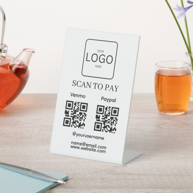 Scan To Pay Business Logo Qr Code Pedestal Sign (In SItu)