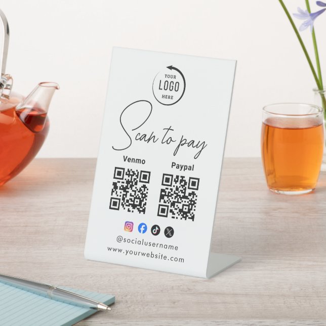 Scan To Pay Business Logo Qr Code Pedestal Sign (In SItu)