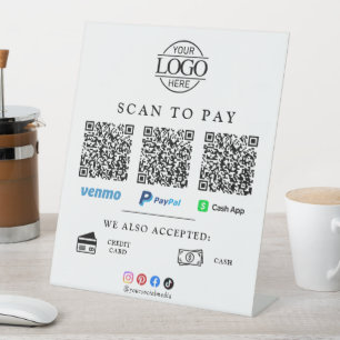 Scan To Pay Business Logo Qr Code Tabletop Pedestal Sign