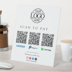 Scan To Pay Business Logo Qr Code Tabletop Pedestal Sign