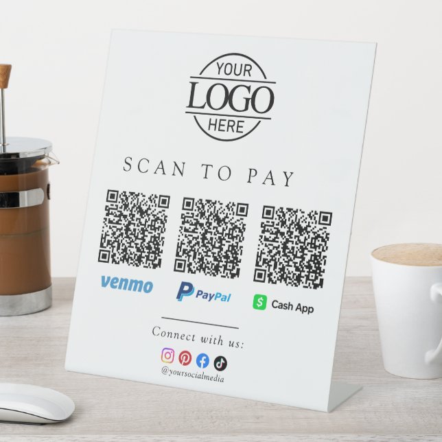 Scan To Pay Business Logo Qr Code Tabletop Pedestal Sign (In SItu)