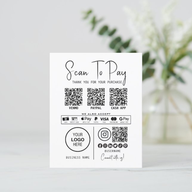 Scan To Pay Business Qr Code Payment Modern Black (Standing Front)