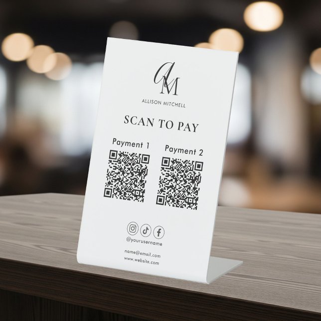 Scan To Pay Business Qr Code Script Monogram Pedestal Sign (Creator Uploaded)