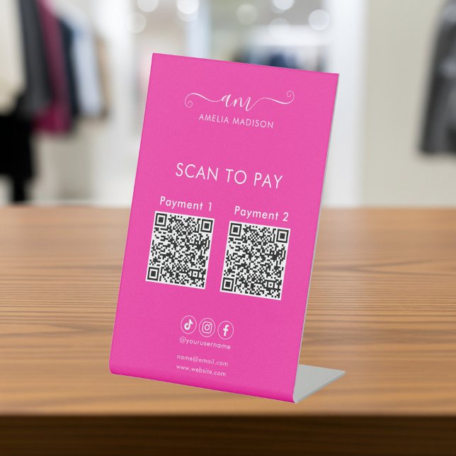 Scan To Pay Business Qr Code Vibrant Pink Pedestal Sign (Creator Uploaded)