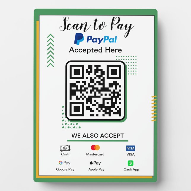 Scan to Pay Business Sign | Paypal QR Code Payment Plaque (Front)