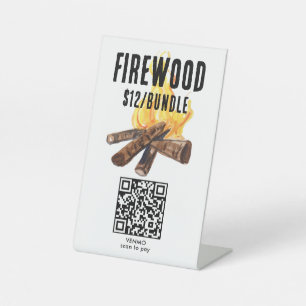 SCAN TO PAY Firewood for sale QR Code Watercolor Pedestal Sign