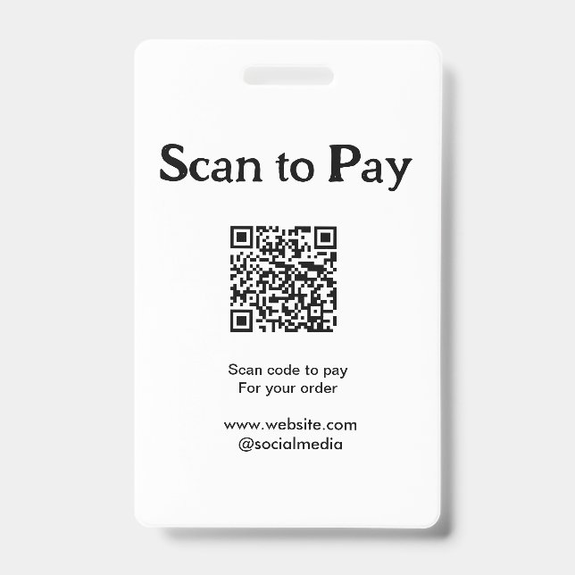 Scan to pay for order QR code add website social m Badge (Front)