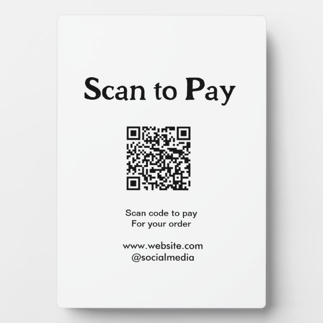 Scan to pay for order QR code add website social m Plaque (Front)