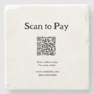 Scan to pay for order QR code add website social m Stone Coaster