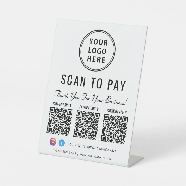 Scan to Pay Logo 3 Payment QR Codes Pedestal Sign (Front)
